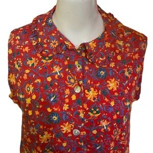 Lucia Lukken Broomsticks  Red Floral Top Vintage Size S